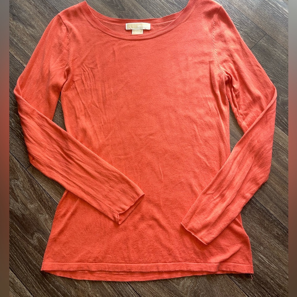 MICHAEL by Michael Kors Silk & Cashmere Blend Sweater Sz L Coral Orange